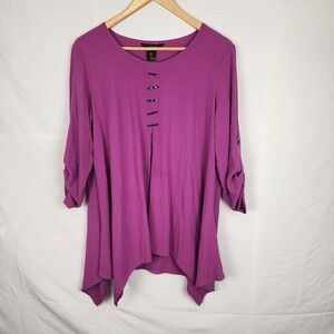 Ali Miles Tunic 3/4 Sleeve‎ Round Neck Pink Blouse Women's Size Medium